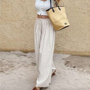 Cream Wide-Leg Pants